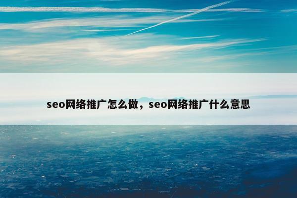 seo网络推广怎么做，seo网络推广什么意思