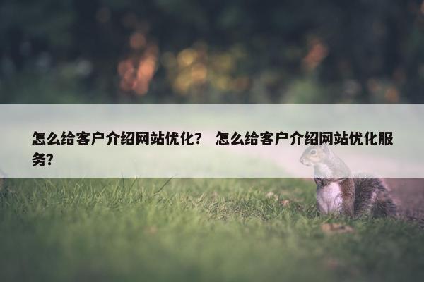 怎么给客户介绍网站优化？ 怎么给客户介绍网站优化服务？