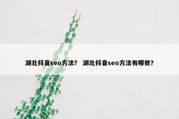 湖北抖音seo方法？ 湖北抖音seo方法有哪些？