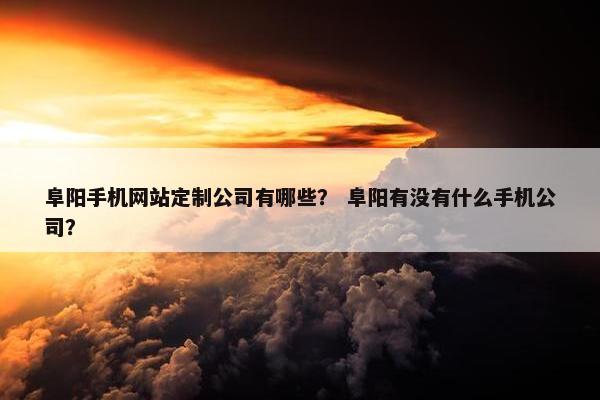 阜阳手机网站定制公司有哪些？ 阜阳有没有什么手机公司？