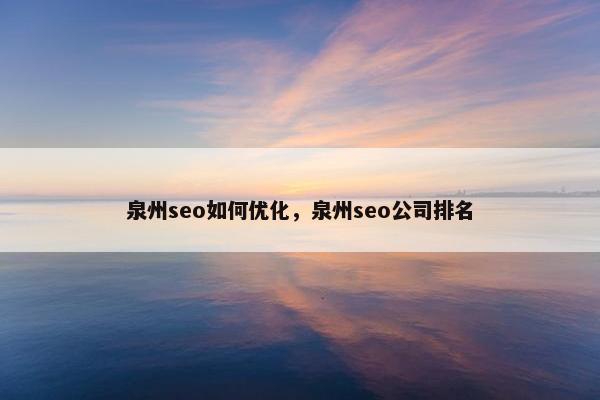 泉州seo如何优化，泉州seo公司排名