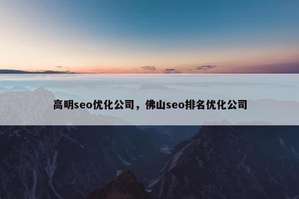 高明seo优化公司，佛山seo排名优化公司