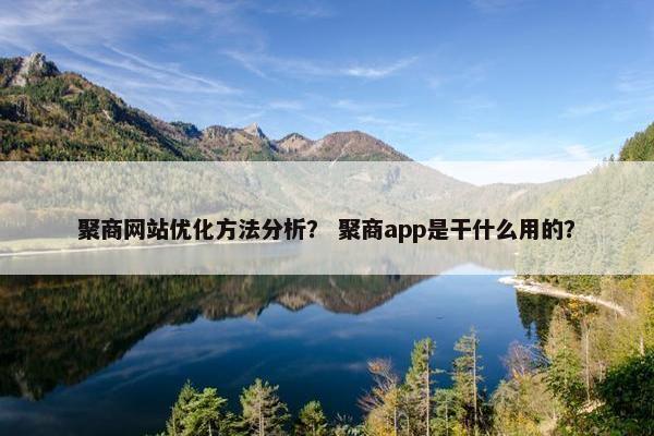 聚商网站优化方法分析？ 聚商app是干什么用的？