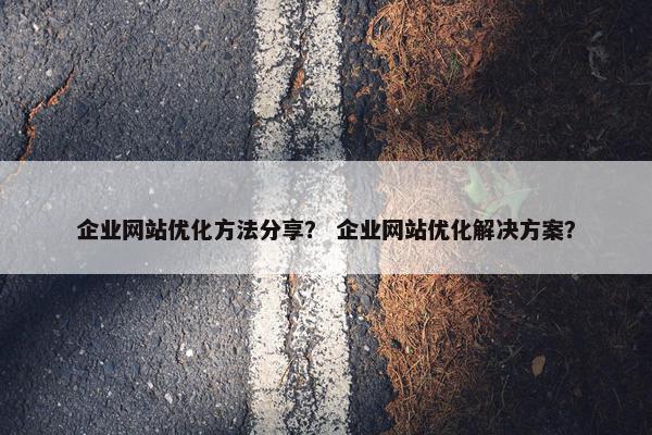 企业网站优化方法分享？ 企业网站优化解决方案？